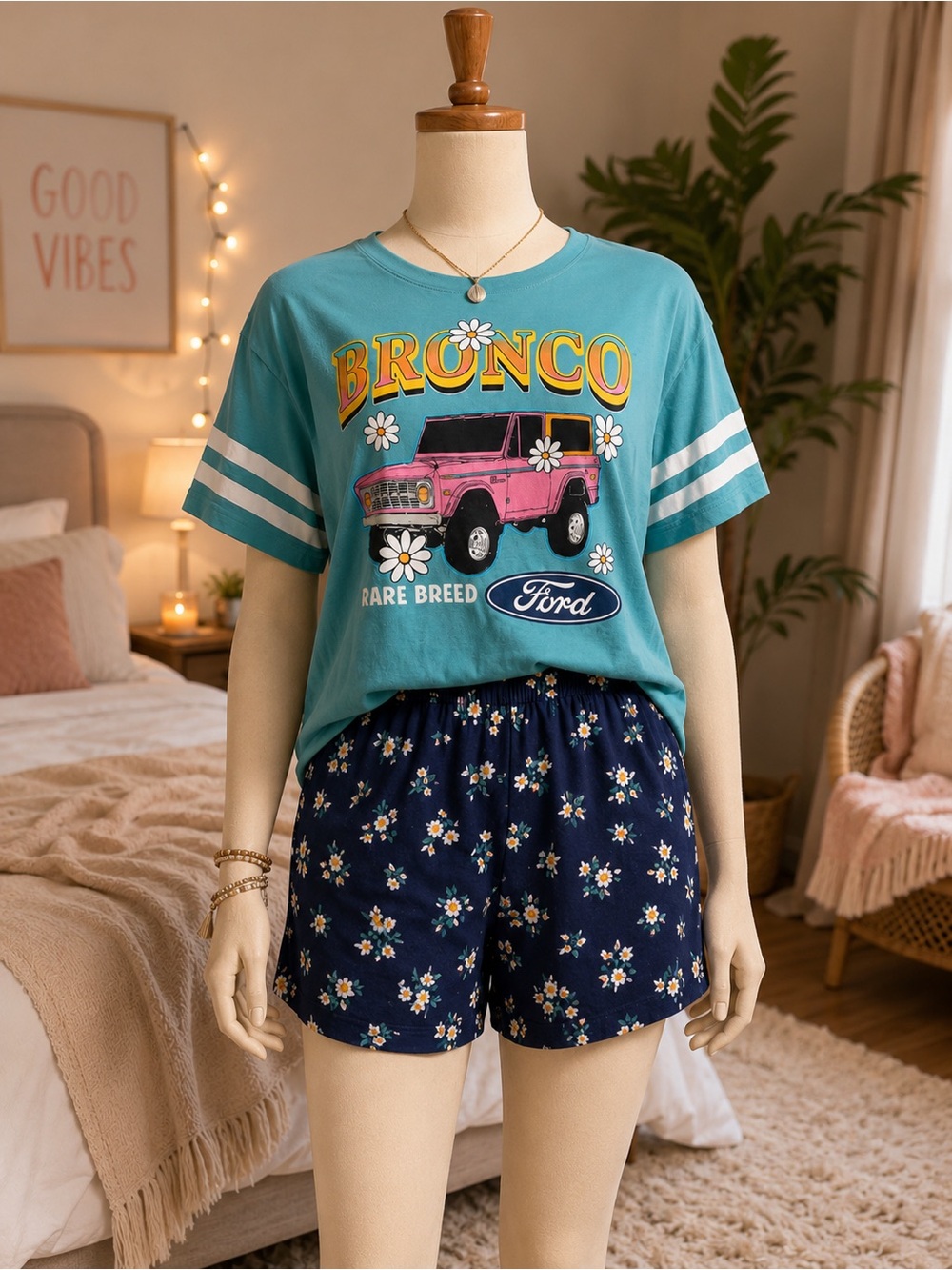 LICENSED Ford Teal BRONCO PJ/LOUNGE SET with Pink and Yellow Accents